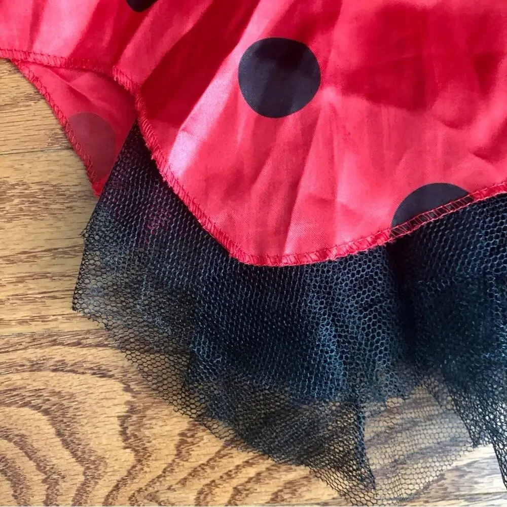 Bumble Bee Polk-a-dot Smocked Bodice Wings Red Black Dress Toddler Girl Size 2T